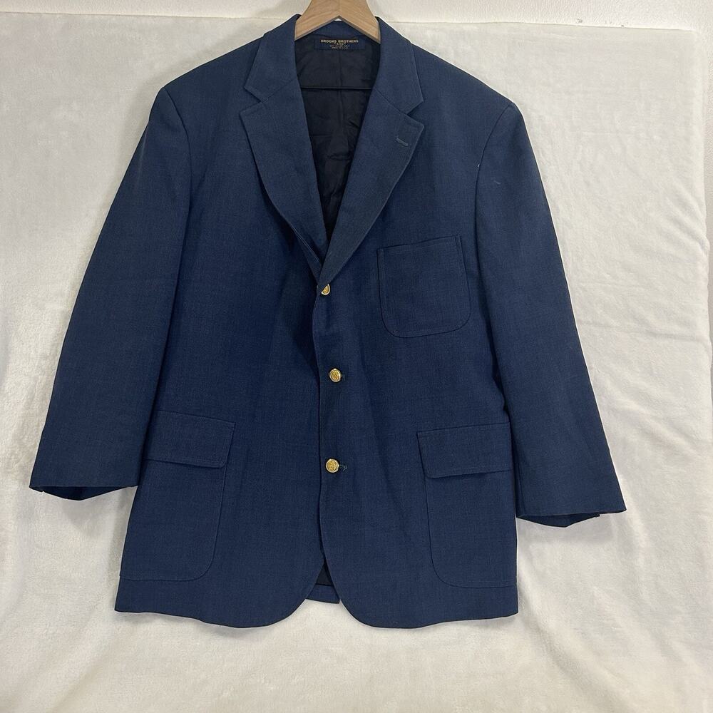 Vintage Brooks Brothers 346 Wool Blazer Navy Blue Gold Buttons Classic Size 42